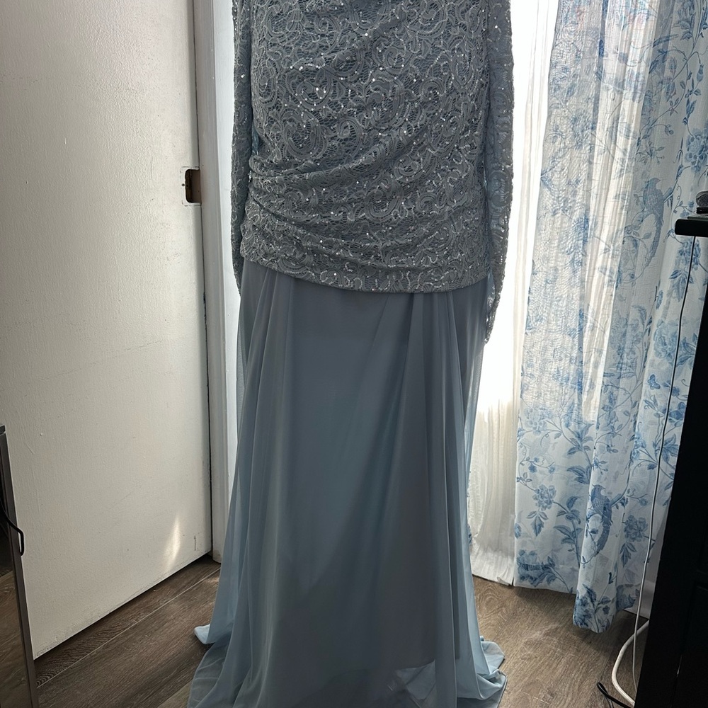 MARINA Light Blue Lace Long Sleeve Dress